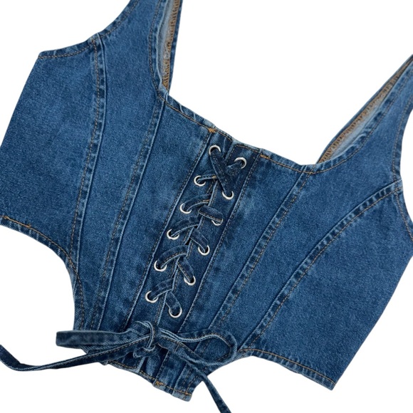 LONE STAR NWT Denim Jean Sexy Lace Up Stretchy Bustier Corset  Crop Size Medium - Picture 2 of 6